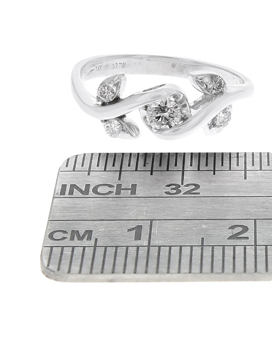 Diamond Foliate Bypass Ring in White Gold